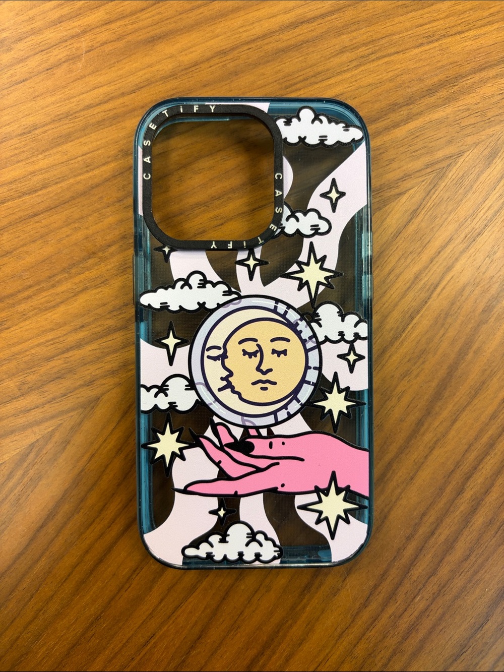 Casetify Pink & Teal Celestial Moon and Hand iPhone Case